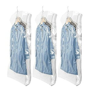 圧縮袋 吊るせる衣類圧縮袋 135*70cm 3枚入 ポンプ不要 カビ ダニ対策 防塵 防湿 コート洋服収納袋 大容量 360度回転 掃除機対応 省スペース 収納/引越し/衣替え/旅行用