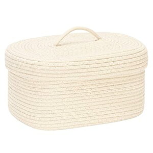コットンロープバスケット 収納バスケット 収納ボックス バスケット 洗濯かご ふたつき 折りたため ナチュラル コットンロープ 小物入れ 靴下パンツ収納 装飾用 おしゃれ かわいい (楕円形