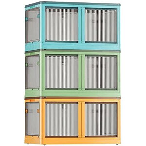 【収納ボックス 折りたたみ】蓋付き 積み重ね 全方向から取り出せる 両開き扉 3個セット 収納ケース 衣類 布団 小物 収納 折り畳み コンテナ ボックス 大型 プラスチック キャスター付き お