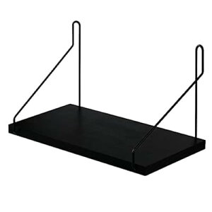 ウォールシェルフ 天然木 壁掛け棚 鉄製 ワイヤー壁棚 賃貸 飾り棚 壁面収納 無痕釘 ネジ 木製 (ブラック, 30cm)