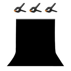 背景布 黒 暗幕 遮光 厚手 1.5x2.0m 強力クリップ3点付き バックペーパー 布 透けない 無反射 無地 撮影 背景シート プロ 不透明 背景 スタンド バックスクリーン ポリエステル ブラック