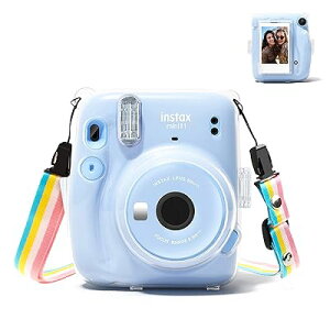 チェキ mini11 ケース、富士フイルム Instax Mini 11 カメラ用クリアケース 透明保護カバー ハードシェルカバー ショルダーストラップ付き 写真収納ポケット付き