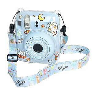 mini12 ケース 富士フイルム Instax Mini 12 カメラ用保護クリアケース クリスタルハードシェルカバー ショルダーストラップ付き カメラステッカー