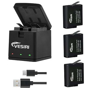 Vesiri Hero 7/6/5 obe[ }[dZbg 3*1500mAh q[[\obe[ Hero`[W[ LEDt[d Type C Micro USB [d [d\ [dی Ή (Hero7/Hero6