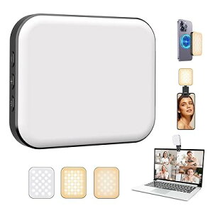 撮影用ライト ビデオライト三色ライト マグネット式 スマホライト 充電式 クリップライト コンパクト 持ち運び 自撮りライト 目にやさしい光 スマホ/カメラ取付可能 補助照明