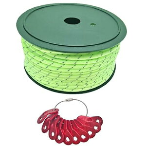 キャンプ テントロープ 50m 4mm反射/ 5mm蓄光+反射 高視認性 ガイロープ アルミ自在金具 10個 アウトドア 用 (蓄光+反射ロープ(5mmx50m)