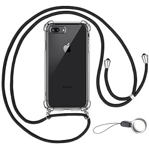 iPhone 8 Plus/7 Plus 用 ケース アイフォン8 Plus/7 Plus 用 カバー【ストラップ2種付き 】調節可能な ショルダー 肩がけ 首掛け 紐付き 斜めがけ 薄型 透明 PC + 軽量 シリコン TPUバンパー ストラップ