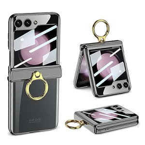 Galaxy Z Flip5 �N���A �P�[�X �q���W�ی� Samsung �M�����N�V�[Z �t���b�v5 �p �J�o�[ �����O�t�� �X�^���h�@�\ �X�}�z�P�[�X �w�ʂɕی�t�B�����t�� �X�g���b�v���t�� ���b�L ���y�� �����^ ����