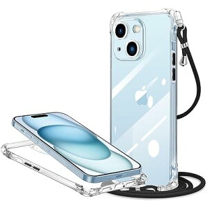 iPhone 15 Plus 用 ケース クリア ネック ショルダー クリア ストラップ付き 調節可能 カバー アイフォン 15 plus ケース 肩掛け 首掛け 斜めかけケース 韓国 透明 薄型 耐衝撃 ワイヤレス充電 縄掛