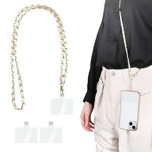 スマホストラップ ネックストラップ チェーン 携帯ストラップ 首掛け 肩掛けストラップ 金属 レザー 紛失/落下防止 忘れ物防止 タグパッチ2枚入り ホワイト