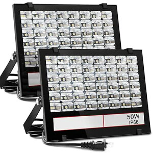 スイッチ付き 薄型 LED投光器 50W 500W相当 高輝度 5000LM 昼光色 省エネ AC85-265V 防塵防水レベルIP66同等以上 3mコード付き フラッドライト 防犯ライト 駐車場灯 街路灯 外灯 耐久型 日本語説明書付