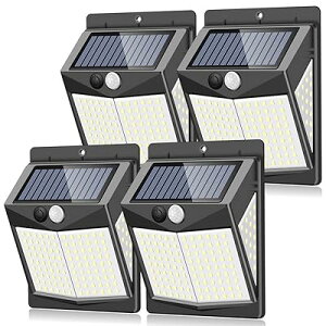 【4個セット】センサーライト ソーラーライト 140LED 屋外照明 防犯 防水 LEDライト 四面発光 両面テープ付き シングルモード 自動点灯 太陽光発電 屋外/玄関/駐車場