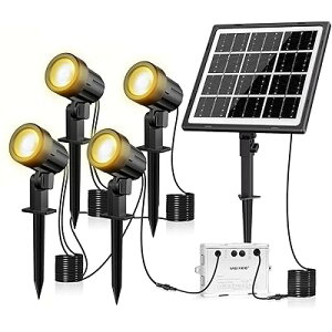 【2025年改良】ソーラー ガーデンライト スポットライト 電球色 led 屋外 分離式 自動点灯 消灯 IP66防水 3000K 800LM 4灯 庭園照明 防犯対策 景色照明 アウトドア 玄関先 庭 車道 芝生 防水 防犯 看