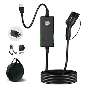 電気自動車 充電ケーブル EV 充電器 100V/200V変換、SAE J1772 EV充電ケーブル 8A/10A/13A/15A 4つ電流モード切替可能 ポータブル充電器 ケーブル長7.6メートル