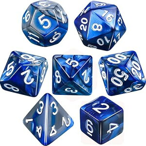 7個 多面体のダイス サイコロ 2色 16mm D20 D12 D10 D8 D6 D4 Dungeons and Dragons 、DND、 TRPG、 MTGなどテーブルゲーム用 (ブルー シルバー)