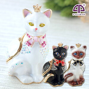 【正規品】 ジュエリーボックス クラウンキャット ピィアースの 王冠をかぶった猫 置物 宝石箱 クリスタルガラスがきらめくアクセサリーケース クラウン 卒業 入学 可愛い クリスマス 新生