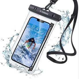 防水ケース TORRAS スマホ用 全面クリア 押し易いサイドボタン IPX8認証 顔認証 撮影 通話 タッチ快適 6.9インチ以下対応 海 水中 温泉 風呂 キッチン プール ブラック