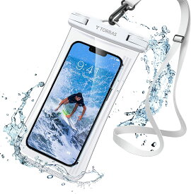 防水ケース TORRAS スマホ用 全面クリア 押し易いサイドボタン IPX8認証 顔認証 撮影 通話 タッチ快適 6.9インチ以下対応 海 水中 温泉 風呂 キッチン プール ブラック