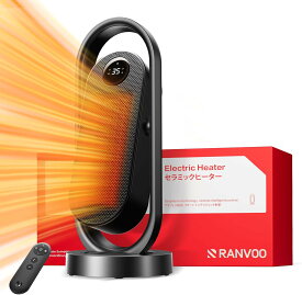 RANVOO【速暖・節電 エコ機能】 セラミックファンヒーター 足元ヒーター 小型 電気ストーブ 省エネ 温風 リモコン タイマー付き 上下左右首振り 転倒OFF 足 デスク下 脱衣所 洗面所 700~1200W 6畳 10畳 軽量 暖房器具 ブラック