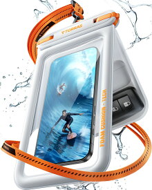 TORRAS スマホ 防水ケース iPhone 【小物入れポケット付き】 IP68 浮く 設計 完全防水 お風呂 海 プール 温泉対応 7インチ 高透過率画面 顔認証 両手解放 ストラップ付き 防水携帯ケース 雪遊び スキー 登山 釣り用 ブラック ホワイト