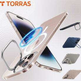 TORRAS iPhone16Pro ケース iPhone16ProMax ケース iPhone 15 14 15Pro ケース 透明 スタンド付き ワイアレス充電 Magsafe 軽薄 マグネット搭載 黄ばみなし 指紋防止 サラサラした手触り アイフォンケース「Originfit-Mag Lstand」