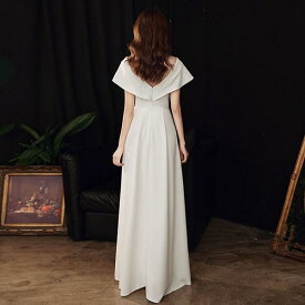 ウェディングドレス Vネック Aライン 白 ホワイト 上品ワンピース ロングドレス ピアノ発表会 結婚式 記念日 演奏会