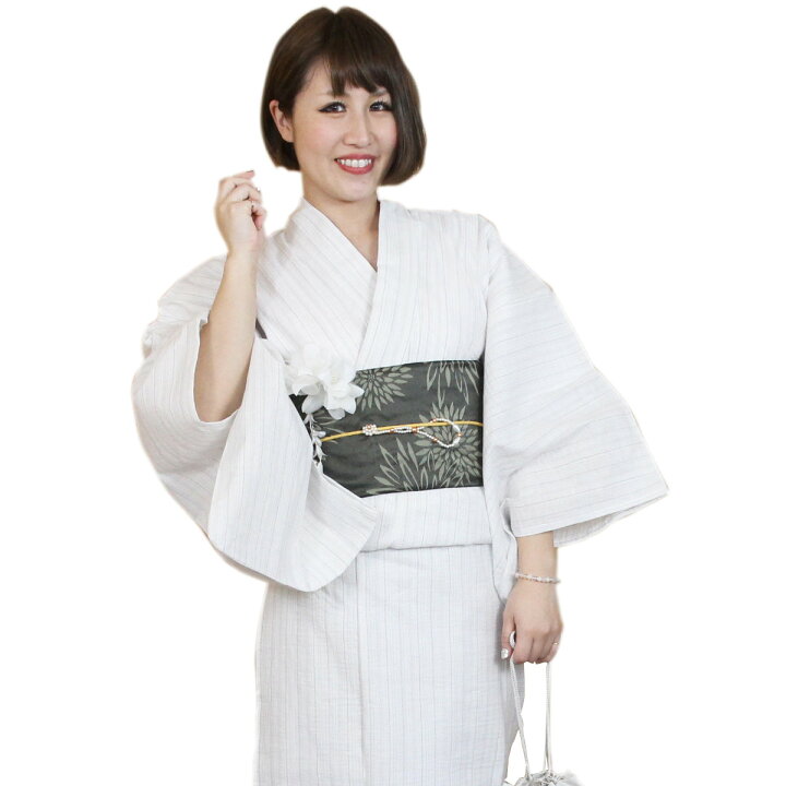 楽天市場】しじら織り 女 浴衣（白に縞） S F L TLサイズ 綿麻 麻混 女  