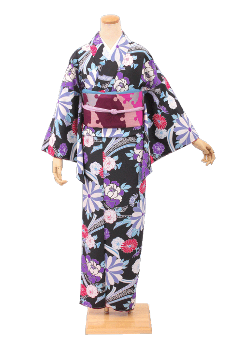 楽天市場】新柄 洗える 単きもの(M Lサイズ) 黒 京のちたる 菊・ボタン 
