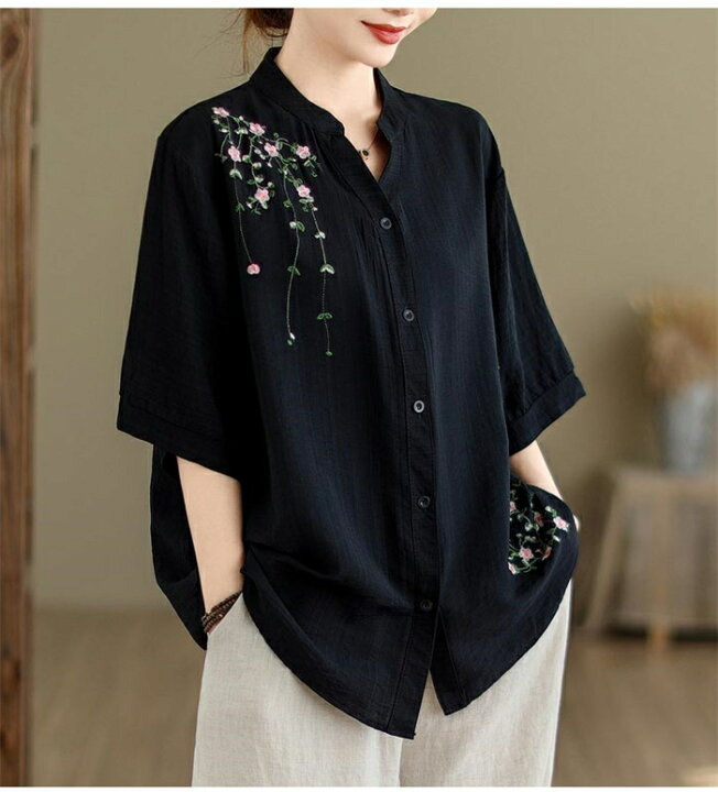 楽天市場】半袖シャツ 刺繍シャツ レディース 花柄 夏 ブラウス シャツ 