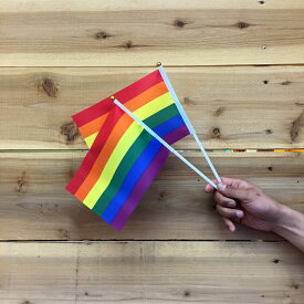 【アメリカンフラッグ】 ストロースティックフラッグ（レインボー）12in（30cm）2本セット【メール便可】 スティック付き手旗 RAINBOW12-2