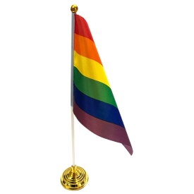 【アメリカンフラッグ】ストロースティックフラッグ（レインボー）12in（30cm） 7.5×5.5in（14×19cm）スティック付きミニ手旗 スタンドセット【メール便可】 RAINBOW12-STAND