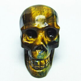 イエロータイガーアイ ドクロ スカル 卓上 置物 タイガーアイ Tigers eye 虎目石 手彫り インテリア ornament 送料無料 一点物 154-11