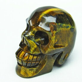 イエロータイガーアイ ドクロ スカル 卓上 置物 タイガーアイ Tigers eye 虎目石 手彫り インテリア ornament 送料無料 一点物 154-14