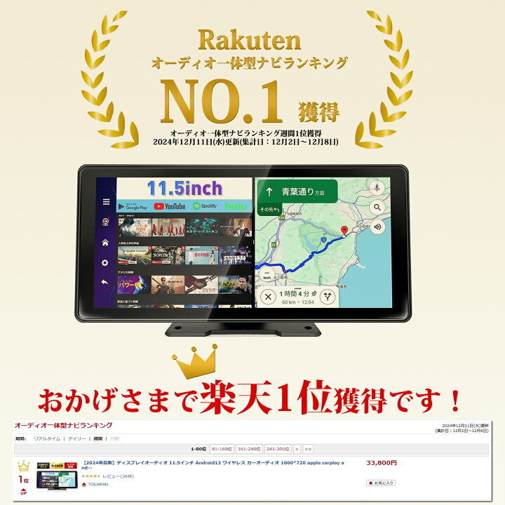楽天市場】ディスプレイオーディオ 11.5インチ Android13 ワイヤレス 