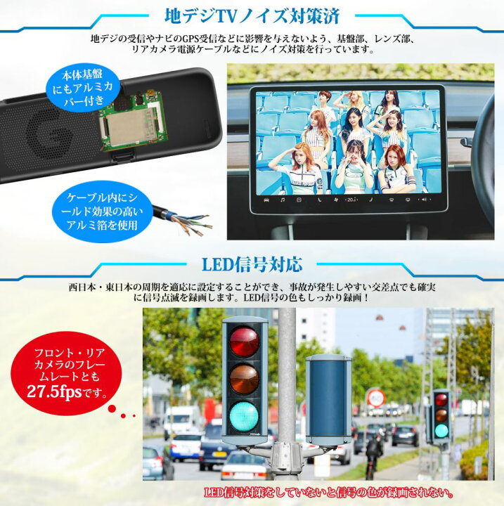 楽天市場】ドライブレコーダー ミラー型 前後 3カメラ 360度 分離式 