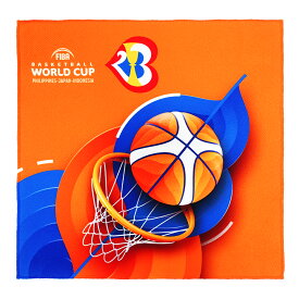 FIBA バスケットボール ワールドカップ 2023 公式ライセンス商品 タオルハンカチ オレンジ W240×H240mm ポリエステル100％