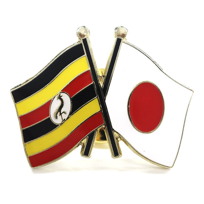 TOSPA ピンバッジ2ヶ国友好 日本国旗 ウガンダ国旗 約20×20mm