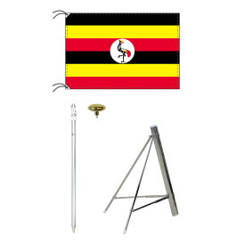 TOSPA ウガンダ 国旗 スタンドセット 90×135cm国旗 3mポール 金色扁平玉 新型フロアスタンドのセット 世界の国旗シリーズ