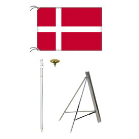 TOSPA デンマーク 国旗 スタンドセット 90×135cm国旗 3mポール 金色扁平玉 新型フロアスタンドのセット 世界の国旗シリーズ