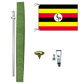 TOSPA ウガンダ 国旗 DXセット 70×105cm国旗 アルミ合金ポール 壁面設置部品のセット 日本製 世界の国旗シリーズ