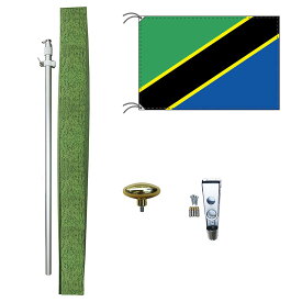 TOSPA タンザニア 国旗 DXセット 70×105cm国旗 アルミ合金ポール 壁面設置部品のセット 日本製 世界の国旗シリーズ
