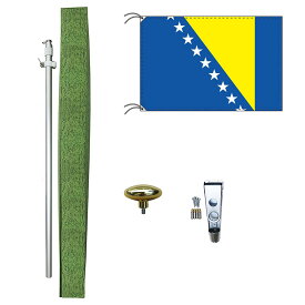 TOSPA ボスニア・ヘルツェゴビナ 国旗 DXセット 70×105cm国旗 アルミ合金ポール 壁面設置部品のセット 日本製 世界の国旗シリーズ