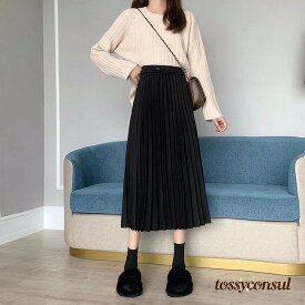 新生活応援 プリーツスカート ロング 秋冬 黒 プリーツスカートスエード 無地スカート ひざ下 40代 30代 厚手フレアスカート ハイウェスト ボトムス 体型カバー オシャレ