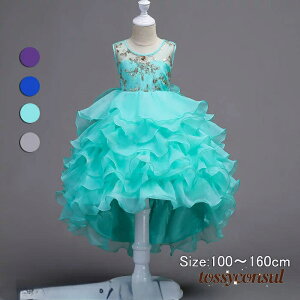 ワンピース お姫様ドレス 子供Aライン 女の子ドレス フォーマルドレス キッズドレス 通園 通学 結婚式 演奏会 演出服 入園式 卒園式 発表会 卒業式 七五三 パープル ブルー グレー グリーン