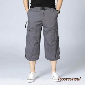 新生活応援 7分丈 カーゴパンツ クロップドハーフパンツ ゆったり 6ポケット 大きいサイズ イージーパンツ メンズ ひざ下 ハーフパンツ ファスナー付き 無地 綿 コットン カーゴ カジュアル 男性用 スポーツ 運動 アウトドア 綿