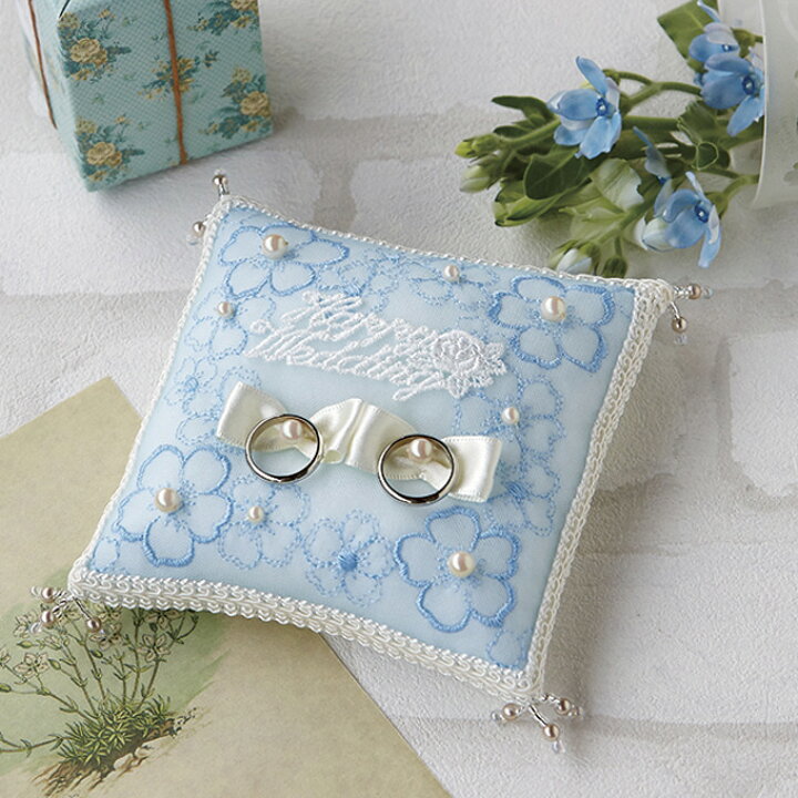 楽天市場 小花のリングピロー 手作りキット 手芸キット ハマナカ 簡単 ハンドメイド 指輪 結婚式 挙式 ウェディング 教会 リボン 花柄 刺繍 ブルー L Fanmary ファンメアリー