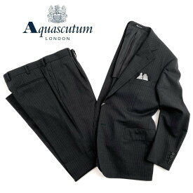 Aquascutum【アクアスキュータム】日本製ストライプウールスーツ撥水加工　ダークグレー背抜き仕立て