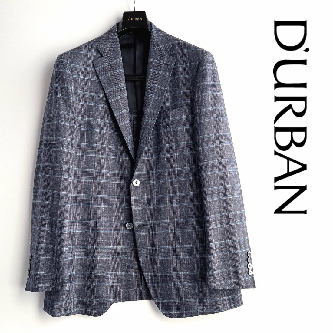 さっぱりとしたドライな質感で春夏にピッタリの一着 D'URBAN 55％以上節約 ダーバン 日本製シルクリネン混ウールジャケットネイビー系 貝釦 シェル釦背抜き仕立て 国内外の人気 チェック柄