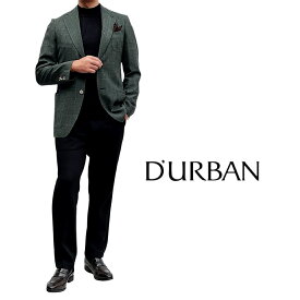 D'URBAN【ダーバン】日本製バンブー混メリノウールジャケットグレンチェック　中綿入りグリーン系ウォームビズ