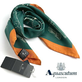 Aquascutum【アクアスキュータム】定価20,900円（税込）イタリア製マウンテンネッカチーフシルク100％グリーン×オレンジ